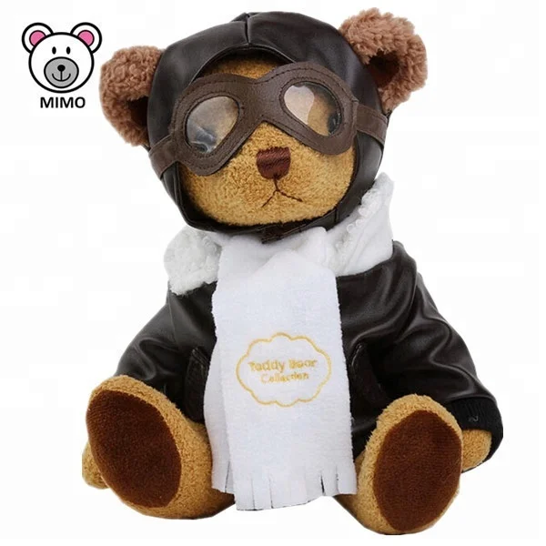 10CM Airline Aviator Mini Plush Teddy Bear Wholesale Cheap Custom Cute Stuffed Soft Small Toy Plush Pilot Teddy Bear Keychain