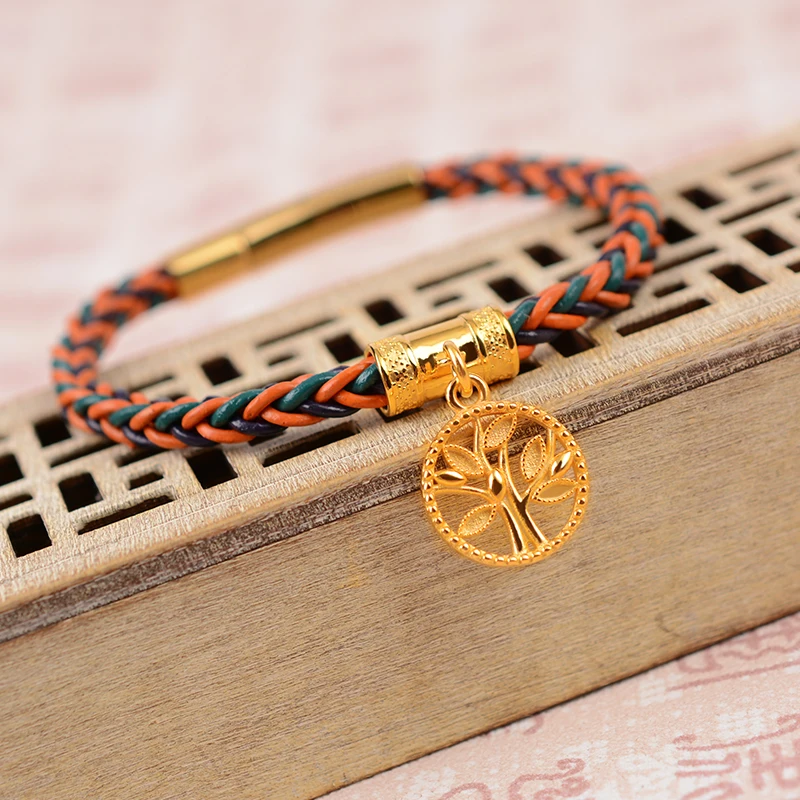 LONGJIE wholesales 925 silver Tree of life  rope bracelet handmade leather braided bracelet for woman