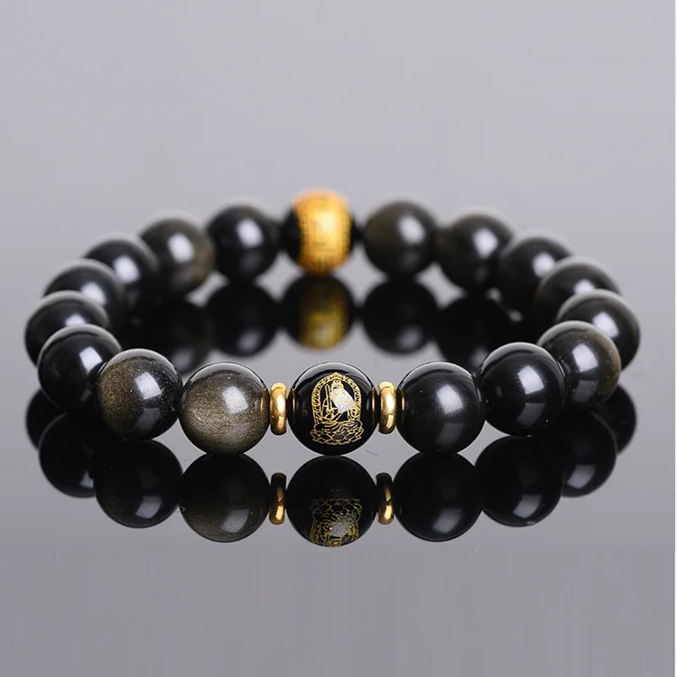 
2018 Fashion natural stone bangle jewelry unisex obsidian bracelet Dragon statue 