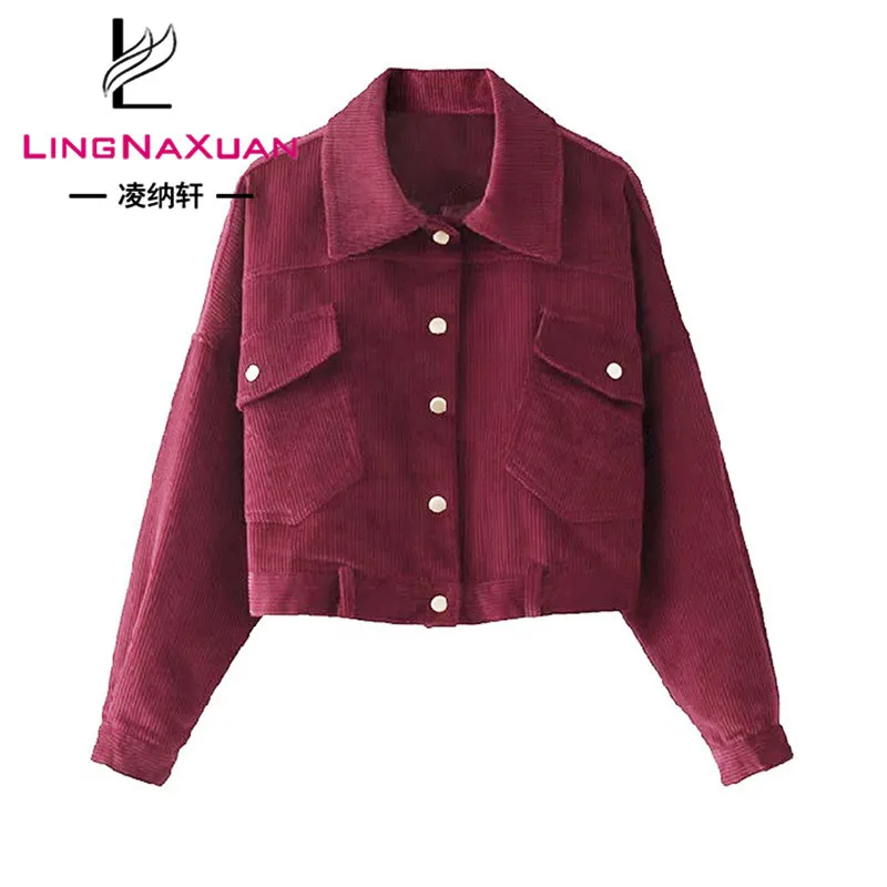 Оптовая продажа, хлопковая Вельветовая Красная Зимняя джинсовая куртка для женщин