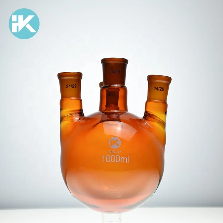Лабораторные изделия из стекла Янтарный Стандартный молотый рот 1000 мл четыре шеи кипения колбы лабораторные поставщик
