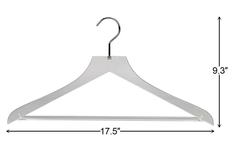 Luxurious Feel Clear Acrylic Crystal Collection Coat Hangers with Pant Bar, Anti-rust Hook, 3 Pack