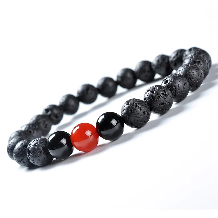 F90 Trending Products 2020 New Arrivals Red Black Agate Ginspiration Aromatherapy Essential Oil Unisex Magnetic Rosary Bracelet