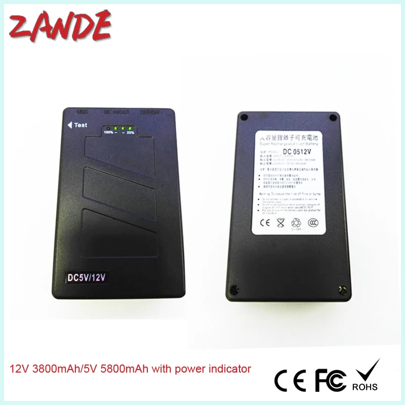 DC 12V 3800mah 5V 6800mah rechargeable lithium battery with power indicator for LED light CCTV Camera