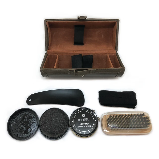 
Care Kit Shine Shoes Box Wood Customized Leather Storage Case Oem Instant Polisher Gift Cleaning Professional Shoe Polish Set 