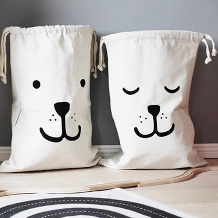 Large capacity printed eco-friendly cotton canvas drawstring laundry bag