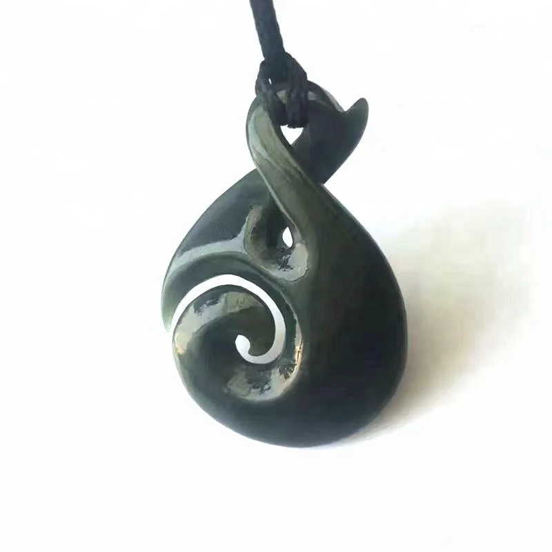 
Maori Style Twist Swirl Natural Dark Green Nephrite Jade Pendant 
