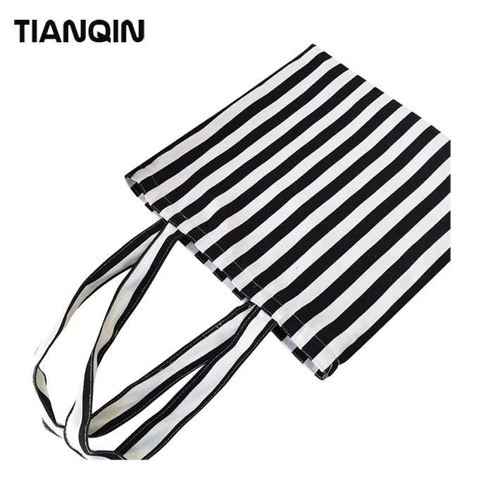 Designer Custom Cheap Handle Canvas Shopping Bag Heavy Duty Cotton Tote Bag Black and White