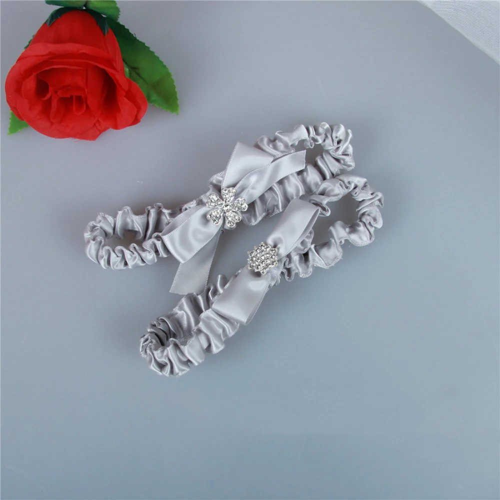 Handmade Vintage Gray Ribbon Elastic Bridal Lace Garter Belt Set HT0055