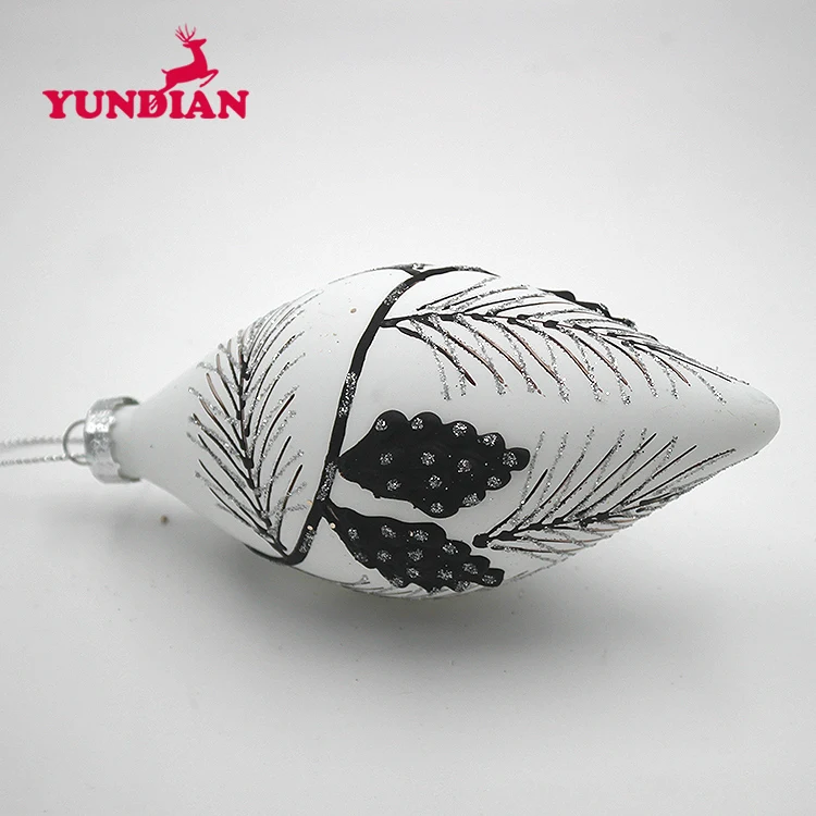 Factory Wholesale Oval Shaped Cheap White Matt Christmas Hanging Glass Ball Decoration