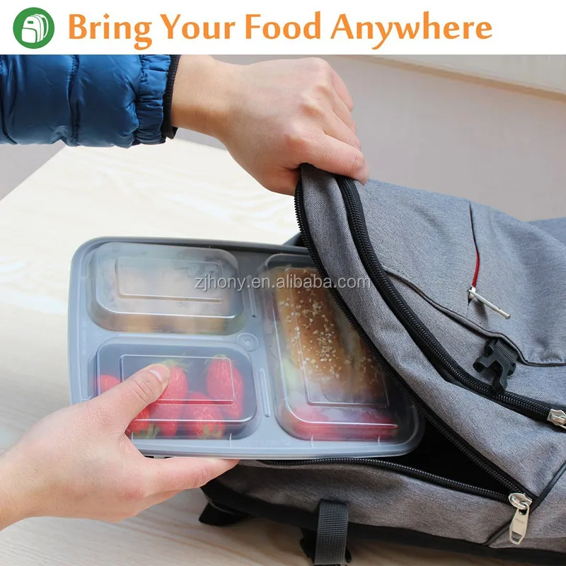 Meal Prep Containers 3 Compartment with Lids, Food Storage Bento Box | BPA Free | Stackable | Reusable Lunch Boxes, Microwave