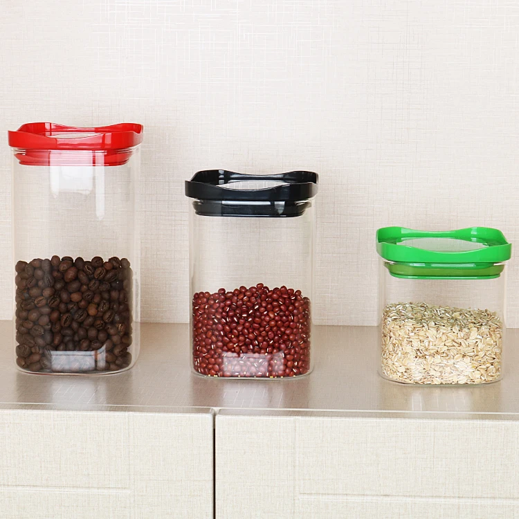 
Transparent Food Storage Canister Clear Borosilicate Glass Jar with Square Lid 