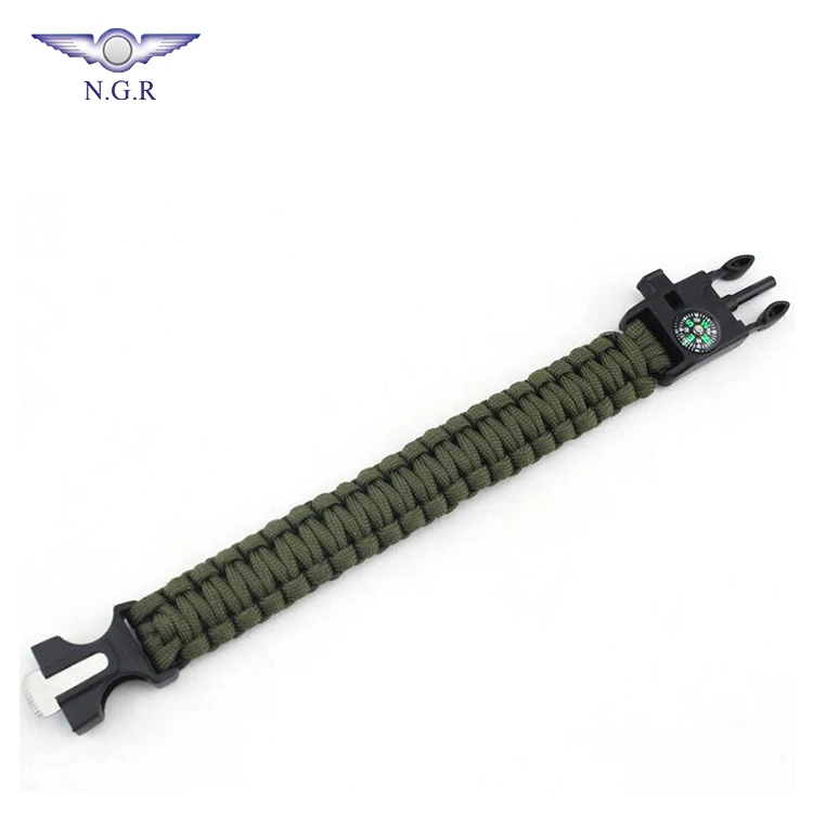 Factory hot selling 550 survival bracelet with compass flint fire starter whistle and tactical gear for outdoor survival