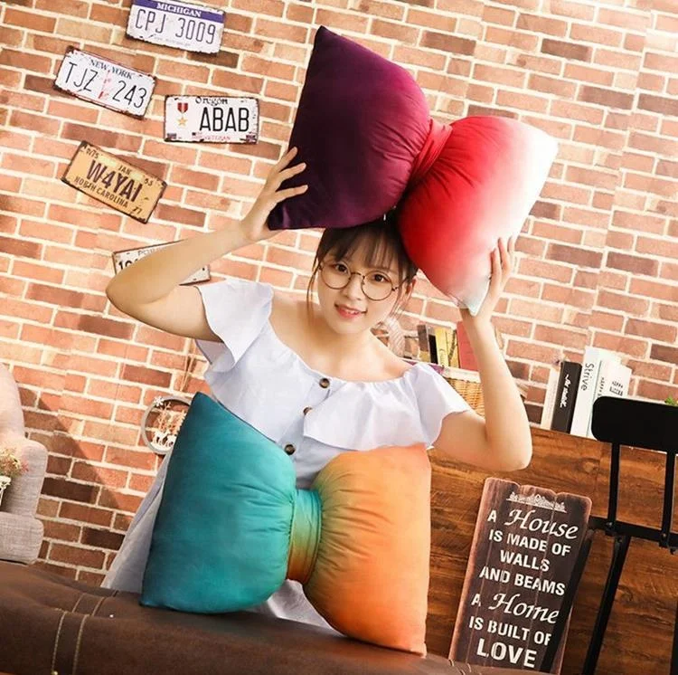 
Colorful Soft Cushion Gradient Bow Tie Cushion Car Seat Decorative Throw Pillow Back Pillow 