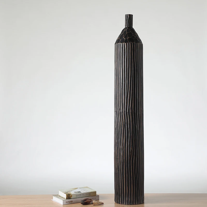 Gorgeous Designs Chinese Large Black Embossed Floor Vases Antique Vases