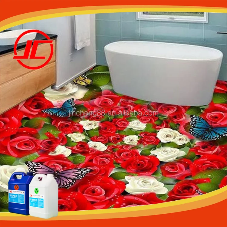 Fashion 3:1 Ratio UV Assistance 2 Components AB 3D Bathroom Epoxy Floor Coating