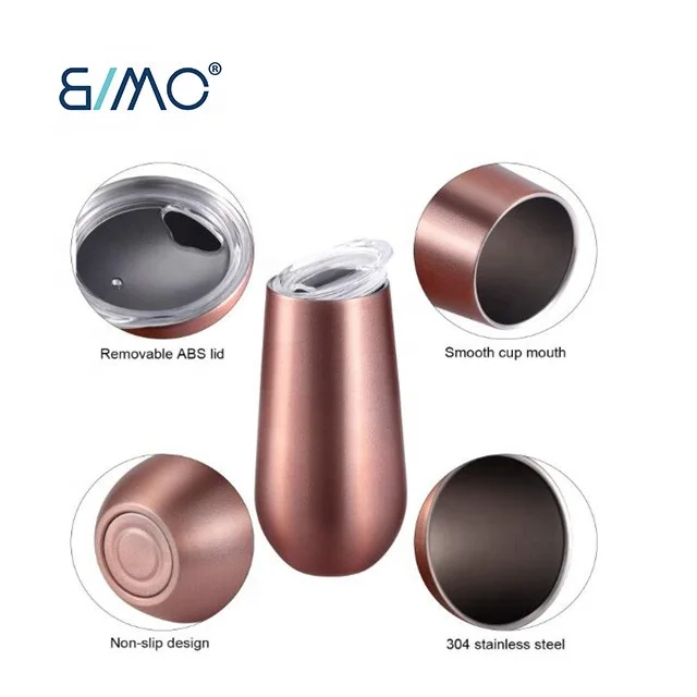 Stemless Double insulated Wine Tumbler Champagne Flutes, 6 OZ Reusable Cocktail Cups Unbreakable Champagne Toasting Glasses