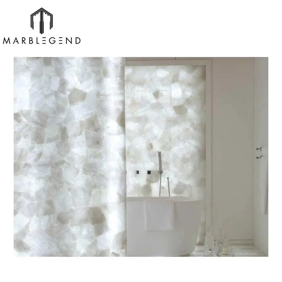 
Gorgeous Decorative Wall Panel Crystal White Quartz Semi Precious Slab 