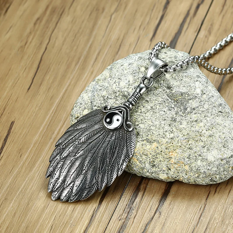 
Wholesale silver high polished stainless steel wing pendant necklace 