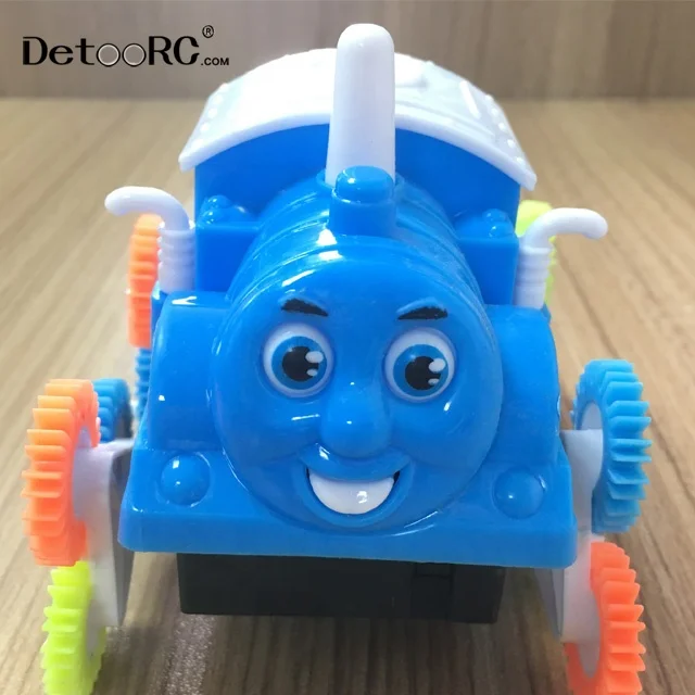 Detoo Cartoon car train toys car 360 degree rolling stunt children plastic car toys train