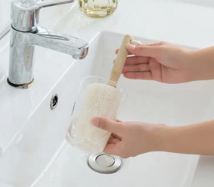 Loofah cup brush long handle clean glass tea cup wash brush