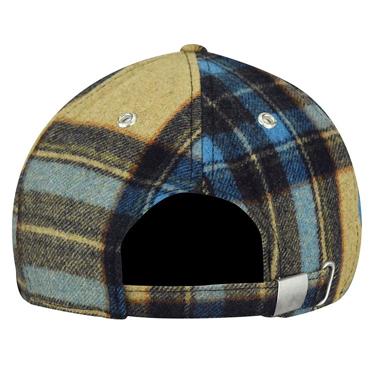 Factory Direct Price Custom Meidiney 6 panel Wool Blend Plaid Style Tartan Snapback Caps