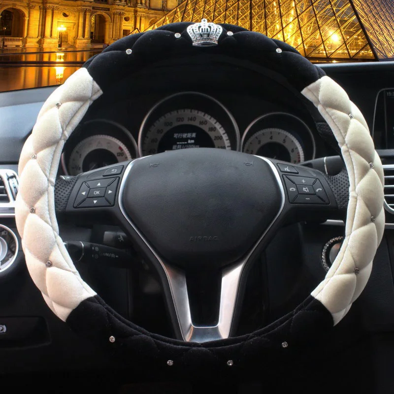 
Crown Lady crystal Heated Rhinestones Car Steering Wheel Cover plush For Women Accessories 