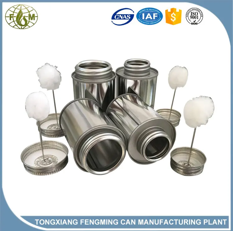 
empty 1/32 gal metal round tin can 118ml 4oz bundi PVC pipe glue bottle with brush 