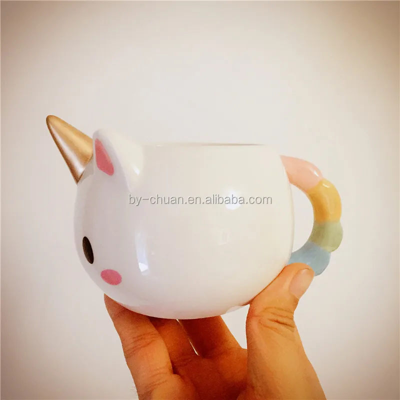 Unicorn Mug 300ml Rainbow Horse Cup Cuteness 3D Ceramic Coffee Mug Gold Stereo Cute