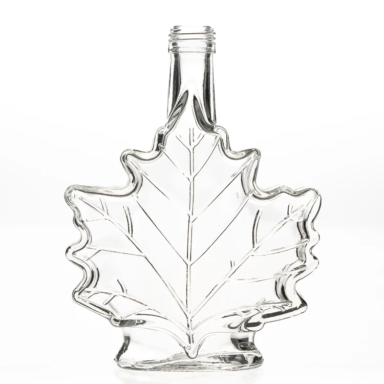 New Design 250ml 8.6oz Small Maple Leaf Shaped Clear Empty Glass Wine Bottle for Spirit Vodka Packaging