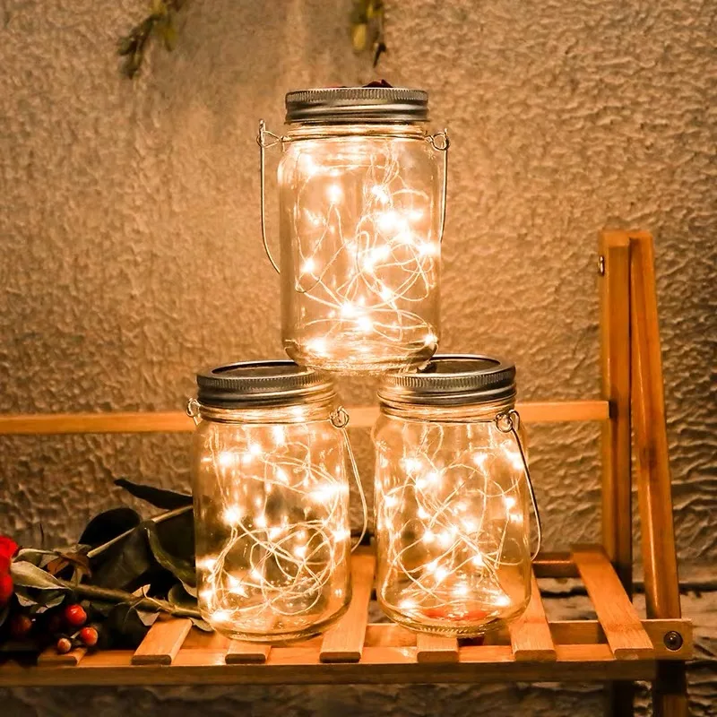 2021 OEM glass led solar bottle mason Jar light for garden decorate