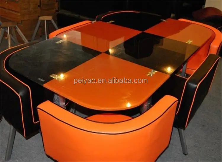 
Hideaway space saving cheap glass dining table 6 chairs set 