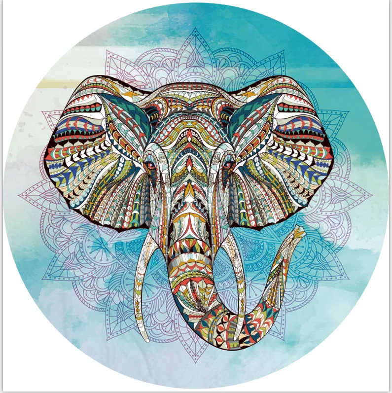 Elephant Custom Print Mandala Polyester Round Circle Beach Cloth Blanket Towel With Tassels Fringe