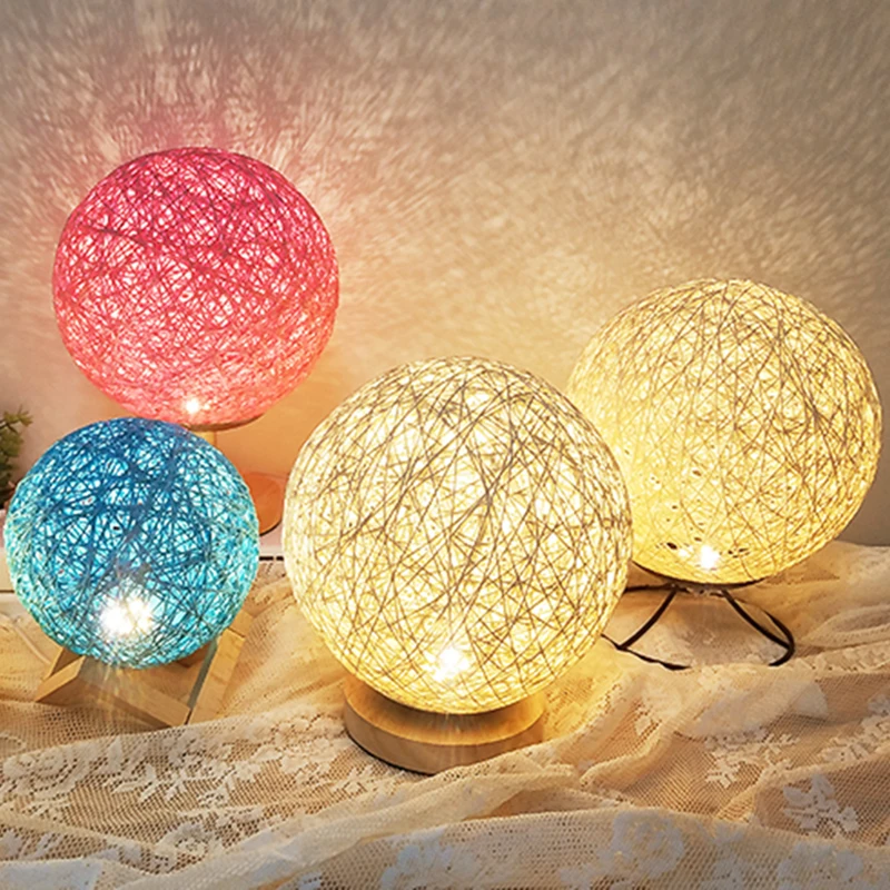 Decor Lamp wooden base rattan ball night light Christmas gift 3D Illumination LED Night light