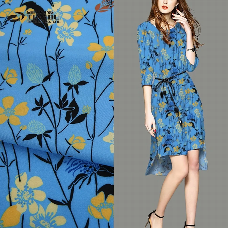 Digital print woven 50D polyester spandex floral 4 way stretch fabric for party dress