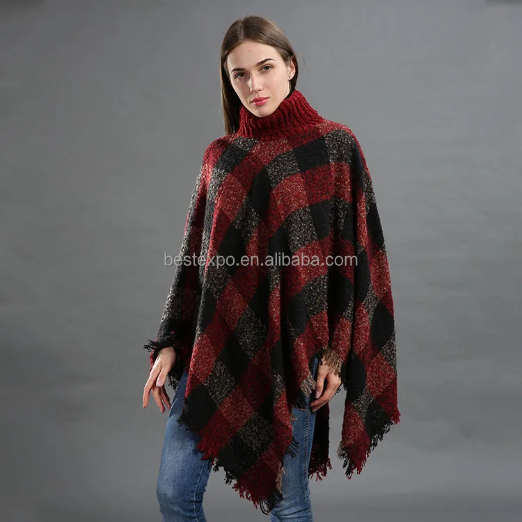 
wholesale stock fashion mexican poncho women winter sweaters turtleneck knit ponchos pullover new hot sell 