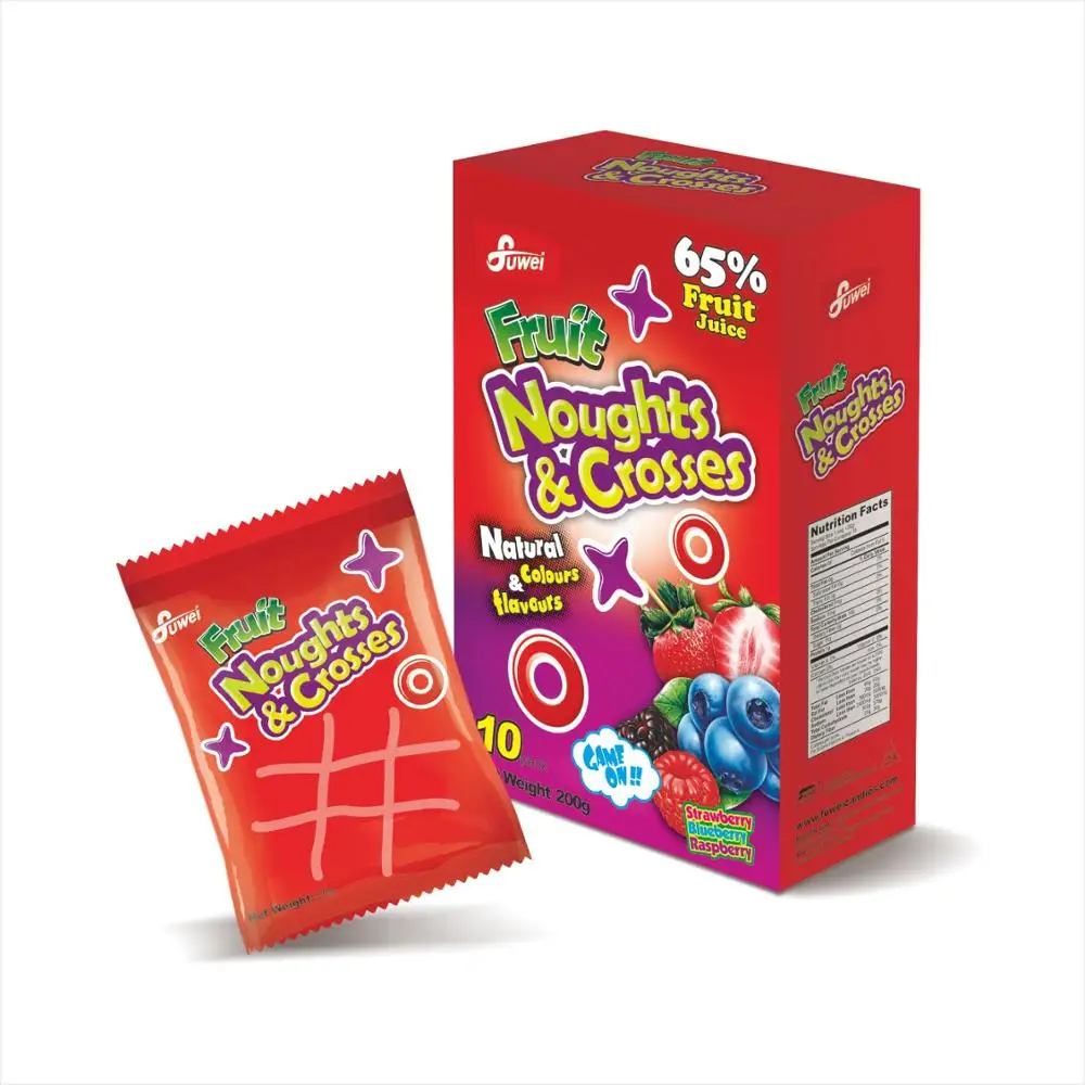 65% fruit juice nought and crosses shapes gummy soft jelly candy