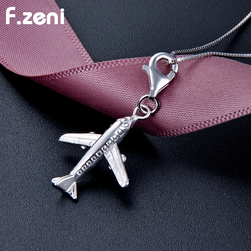 Plane Necklace Airplane Pendant Necklace Aircraft Chain Pendant Wholesale White Gold Color Charm Pendants 925 Sterling Silver