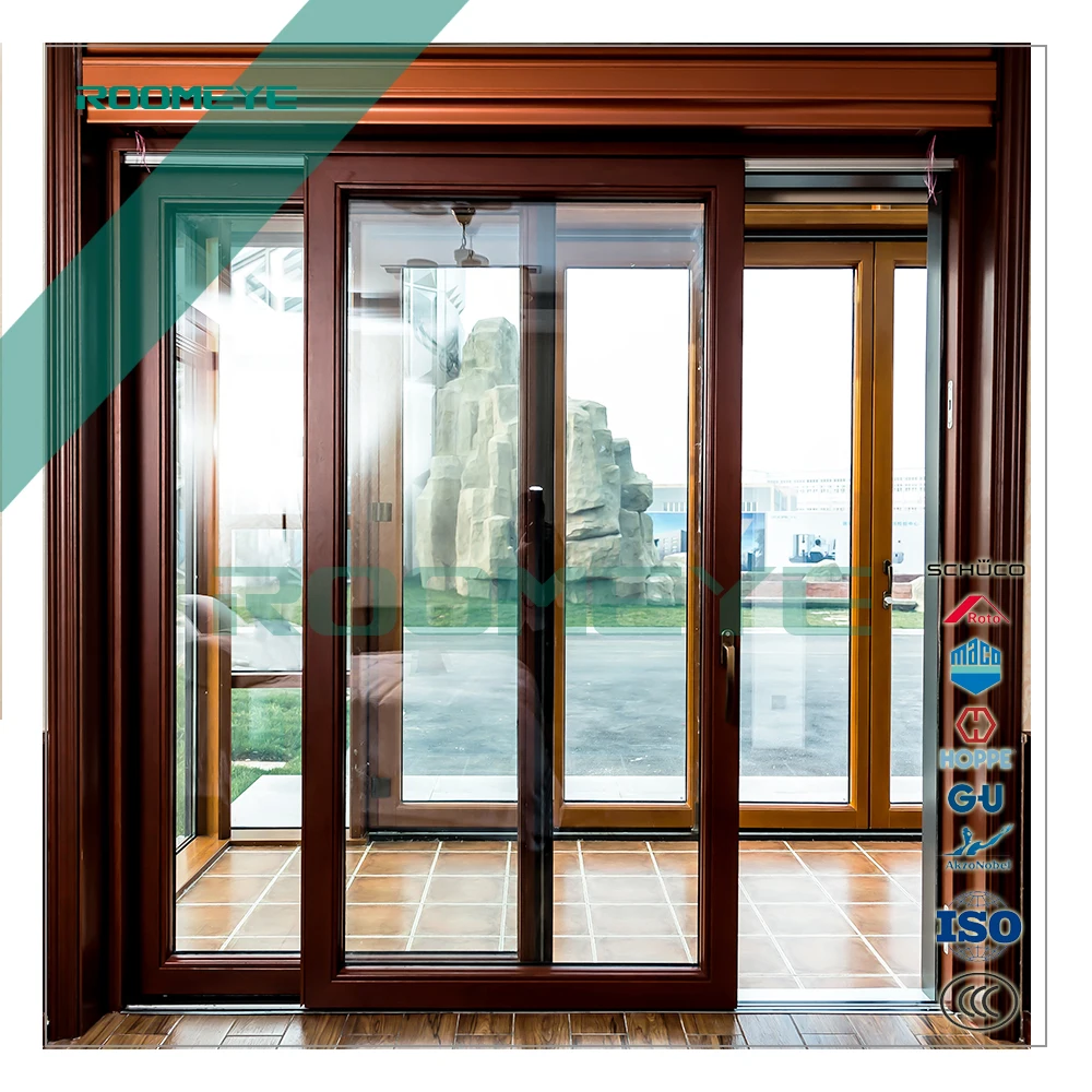 Aluminum wood sliding door with thermal break