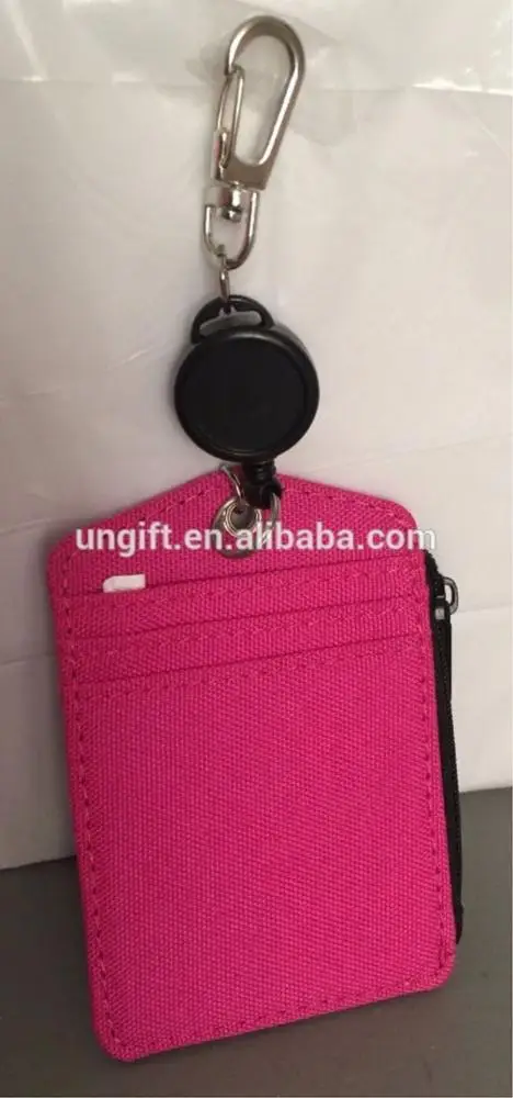 New ID Badge Holder Retractable Zip Lanyard With Leather card holder wallet customized