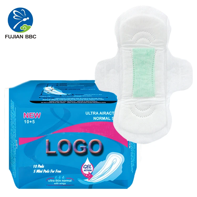 Hot sale feminine hygiene soft sanitary pad girl, 2 wing cotton disposable lady woman pad anion sanitary napkin with green core