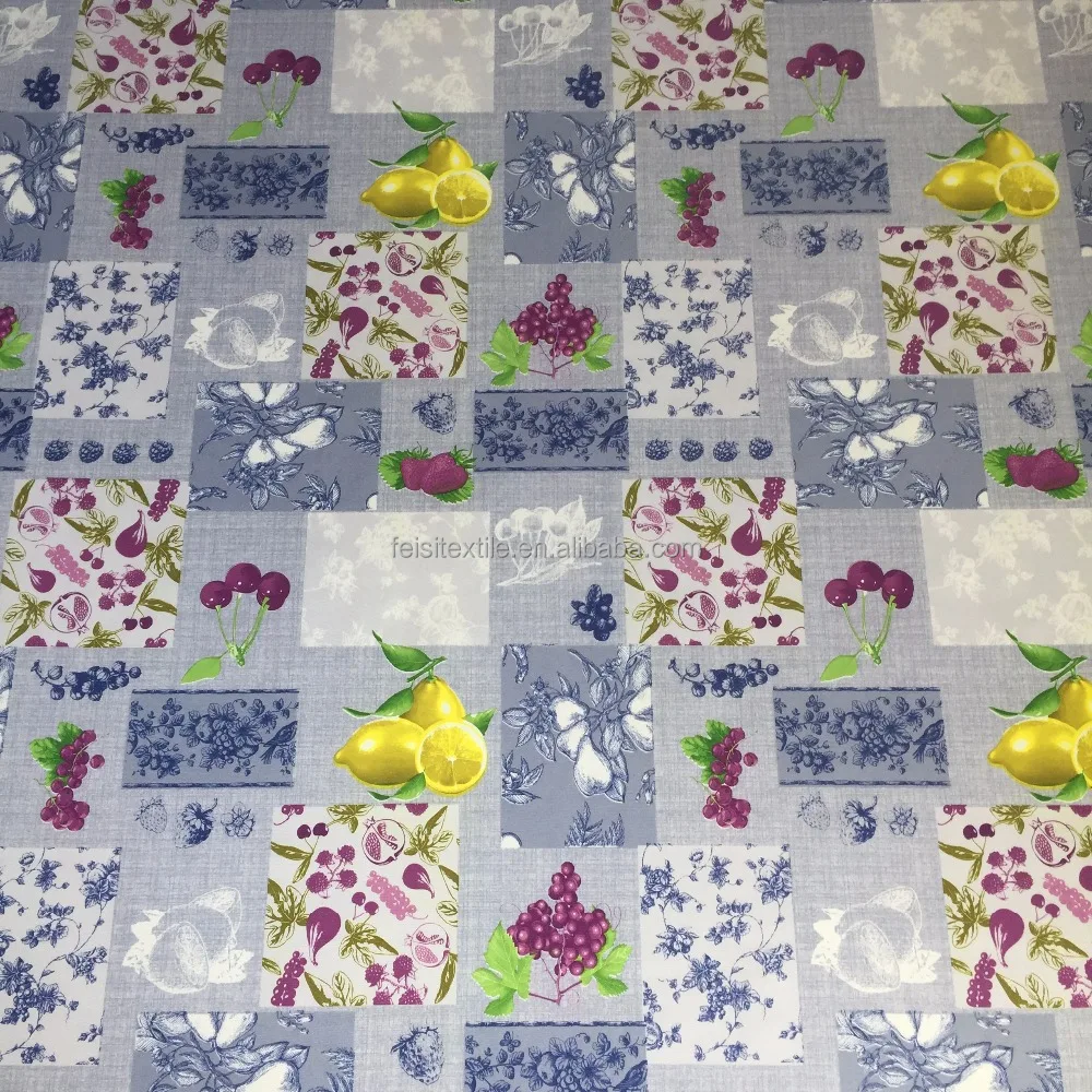 Grape cherry fruit pattern waterproof printed polyester dining table cloth with  pvc packaging