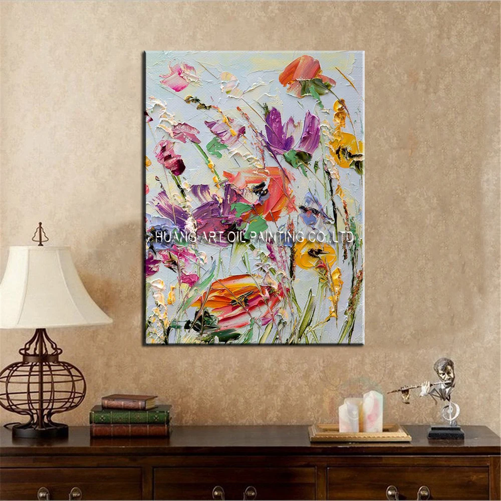 Newest Oil Picture Artwork Hand Painted Modern Knife Color Flower Oil Painting on Canvas for Home or Hotel Wall Decor Paintings