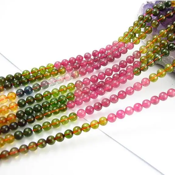 6mm natural Brazil round smooth multi-color tourmaline beads for fine jewelry