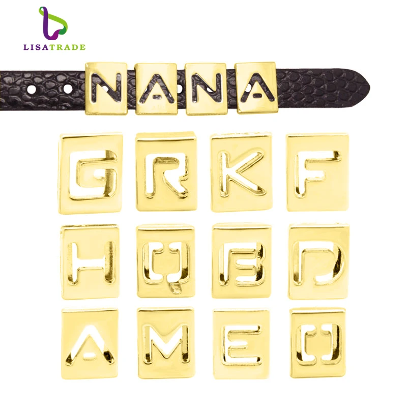 8mm Gold Color Hollow Sliding Charm Alphabet Letters A Z Slide Letter for DIY Bracelet Making Accessories