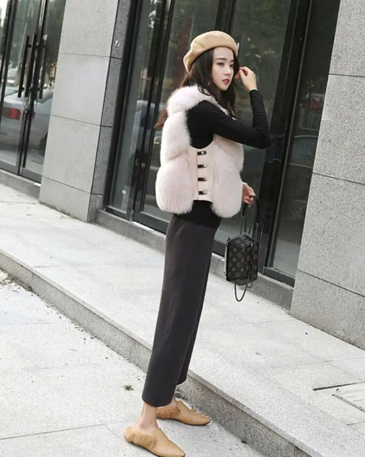 
STABILE Women Fashion Sleeveless Faux Fur Coat Autumn Winter Warm Fake Faux Fur Short Vest with metal fastener For Lady 