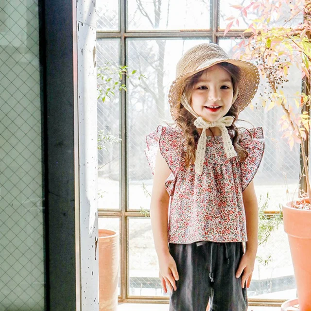 KS0687 Korean style girls puff sleeve flower t shirt