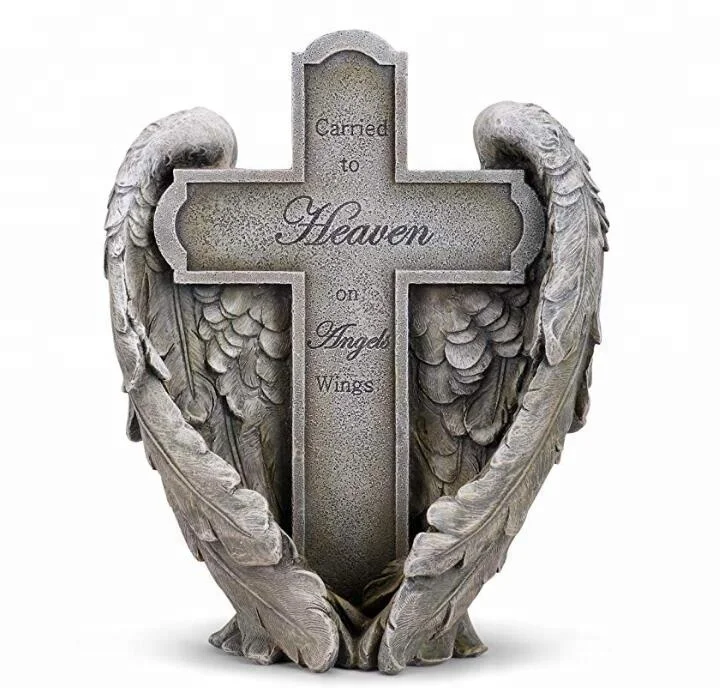 
Angel Wings Heaven Cross Memorial Stone Garden Statue Figurine 