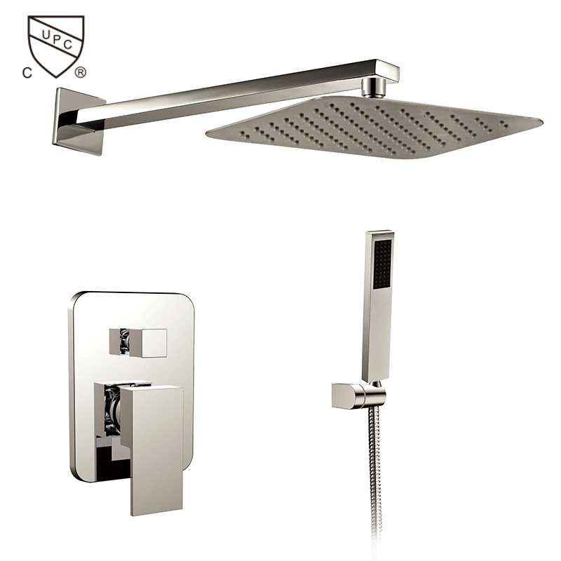HIMARK wall mounted bathroom brass upc rain shower faucet set with pressure balance mixer valve