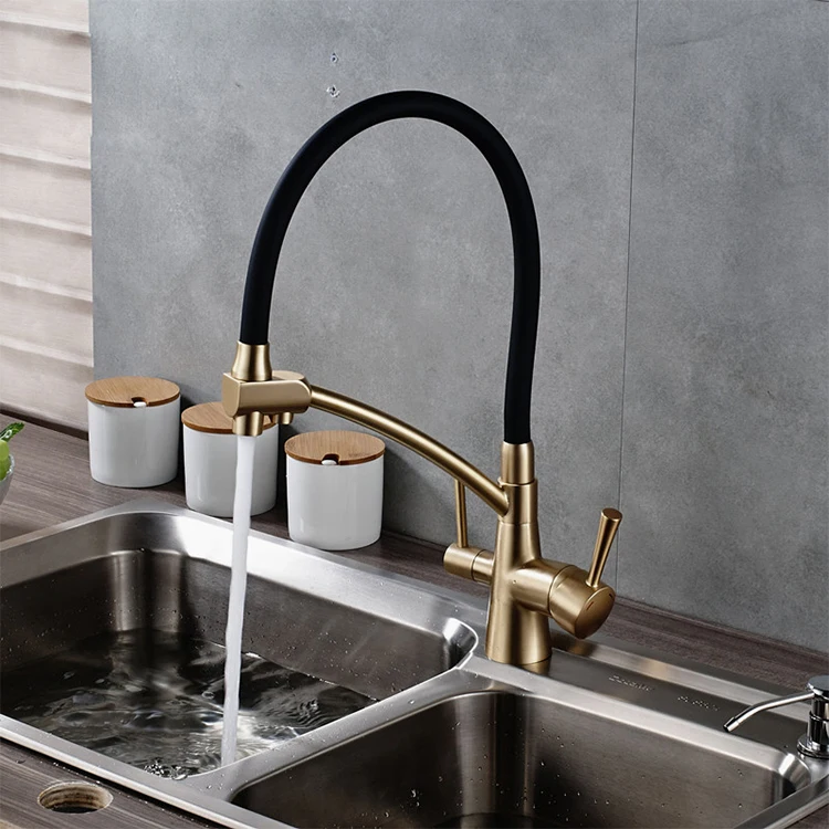 Rose Gold Black Pipe Long Handle Water 2 Hole Mixer Kiwa Kitchen Taps